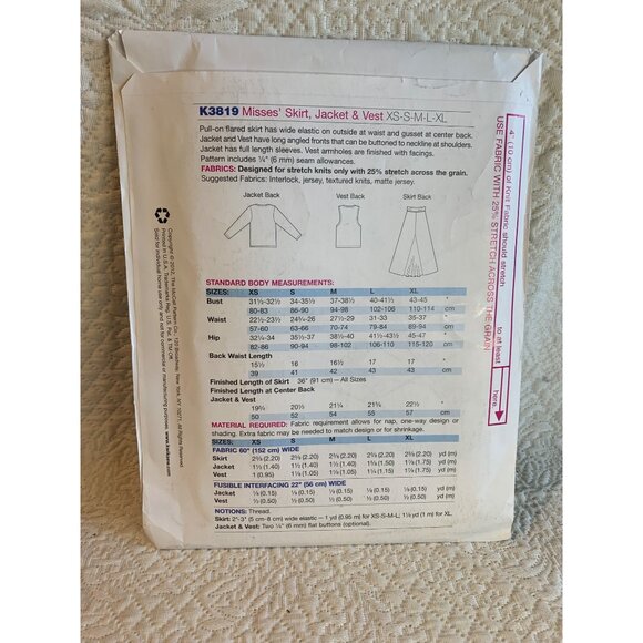 Kwik Sew Misses Dress Jacket Vest Sewing Pattern sz Xs S M L XL K3819 - uncut - Picture 5 of 6